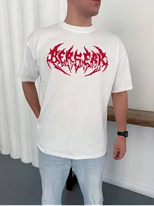 Erkek Kısa Kol Yazlık Tişört Bisiklet Yaka Baskılı Oversize T-shirt - Beyaz