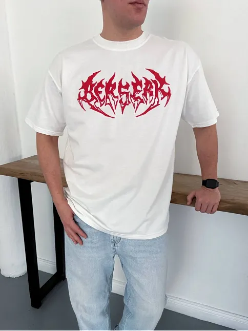 Erkek Kısa Kol Yazlık Tişört Bisiklet Yaka Baskılı Oversize T-shirt - Beyaz Erkek Kısa Kol Yazlık Tişört Bisiklet Yaka Baskılı Oversize T-shirt - Beyaz