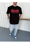 Erkek Kısa Kol Yazlık Tişört Bisiklet Yaka Baskılı Oversize T-shirt - Siyah