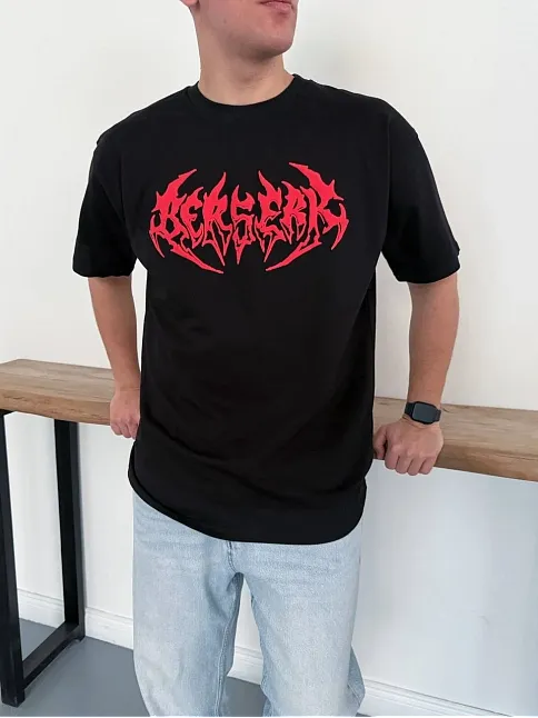 Erkek Kısa Kol Yazlık Tişört Bisiklet Yaka Baskılı Oversize T-shirt - Siyah