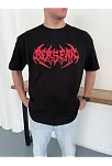 Erkek Kısa Kol Yazlık Tişört Bisiklet Yaka Baskılı Oversize T-shirt - Siyah