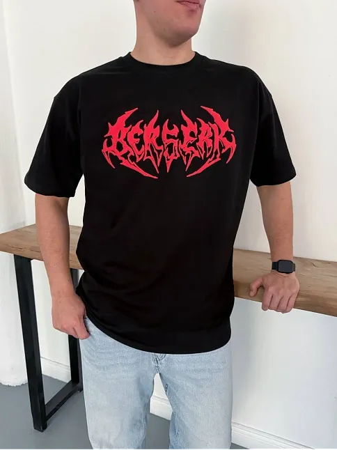 Erkek Kısa Kol Yazlık Tişört Bisiklet Yaka Baskılı Oversize T-shirt - Siyah