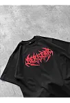 Erkek Kısa Kol Yazlık Tişört Bisiklet Yaka Baskılı Oversize T-shirt - Siyah