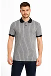 Erkek Polo Yaka Çizgili Tişört Kısa Kol Düğmeli Yazlık T-shirt - Gri