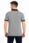 Erkek Polo Yaka Çizgili Tişört Kısa Kol Düğmeli Yazlık T-shirt - Gri