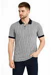 Erkek Polo Yaka Çizgili Tişört Kısa Kol Düğmeli Yazlık T-shirt - Gri