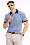 Erkek Polo Yaka Çizgili Tişört Kısa Kol Düğmeli Yazlık T-shirt - Bebek Mavisi