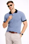 Erkek Polo Yaka Çizgili Tişört Kısa Kol Düğmeli Yazlık T-shirt - Bebek Mavisi