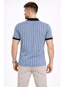 Erkek Polo Yaka Çizgili Tişört Kısa Kol Düğmeli Yazlık T-shirt - Bebek Mavisi