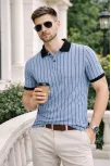 Erkek Polo Yaka Çizgili Tişört Kısa Kol Düğmeli Yazlık T-shirt - Bebek Mavisi