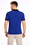 Erkek Polo Yaka Çizgili Tişört Kısa Kol Düğmeli Yazlık T-shirt - Saks Mavisi