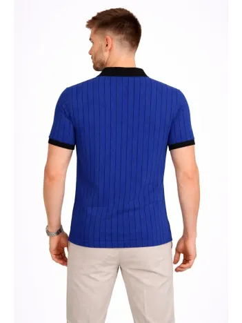 Erkek Polo Yaka Çizgili Tişört Kısa Kol Düğmeli Yazlık T-shirt - Saks Mavisi Erkek Polo Yaka Çizgili Tişört Kısa Kol Düğmeli Yazlık T-shirt - Saks Mavisi