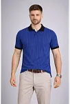 Erkek Polo Yaka Çizgili Tişört Kısa Kol Düğmeli Yazlık T-shirt - Saks Mavisi