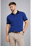 Erkek Polo Yaka Çizgili Tişört Kısa Kol Düğmeli Yazlık T-shirt - Saks Mavisi