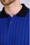 Erkek Polo Yaka Çizgili Tişört Kısa Kol Düğmeli Yazlık T-shirt - Saks Mavisi