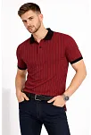 Erkek Polo Yaka Çizgili Tişört Kısa Kol Düğmeli Yazlık T-shirt - Bordo