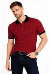 Erkek Polo Yaka Çizgili Tişört Kısa Kol Düğmeli Yazlık T-shirt - Bordo