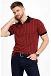 Erkek Polo Yaka Çizgili Tişört Kısa Kol Düğmeli Yazlık T-shirt - Bordo