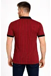 Erkek Polo Yaka Çizgili Tişört Kısa Kol Düğmeli Yazlık T-shirt - Bordo