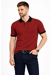 Erkek Polo Yaka Çizgili Tişört Kısa Kol Düğmeli Yazlık T-shirt - Bordo