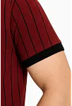 Erkek Polo Yaka Çizgili Tişört Kısa Kol Düğmeli Yazlık T-shirt - Bordo