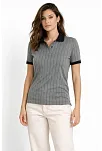 Kadın Polo Yaka Çizgili Tişört Kısa Kol Düğmeli Yazlık T-shirt - Gri
