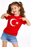 Kız Çocuk Tişört Bisiklet Yaka Ay Yıldız Bayrak Baskılı T-shirt - Kırmızı Kız Çocuk Tişört Bisiklet Yaka Ay Yıldız Bayrak Baskılı T-shirt - Kırmızı