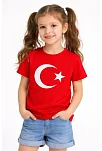Kız Çocuk Tişört Bisiklet Yaka Ay Yıldız Bayrak Baskılı T-shirt - Kırmızı Kız Çocuk Tişört Bisiklet Yaka Ay Yıldız Bayrak Baskılı T-shirt - Kırmızı