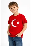 Erkek Çocuk Tişört Bisiklet Yaka Ay Yıldız Bayrak Baskılı T-shirt - Kırmızı