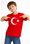 Erkek Çocuk Tişört Bisiklet Yaka Ay Yıldız Bayrak Baskılı T-shirt - Kırmızı