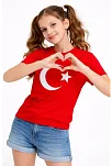 Kız Çocuk Tişört Bisiklet Yaka Ay Yıldız Bayrak Baskılı T-shirt - Kırmızı Kız Çocuk Tişört Bisiklet Yaka Ay Yıldız Bayrak Baskılı T-shirt - Kırmızı
