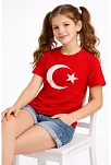 Kız Çocuk Tişört Bisiklet Yaka Ay Yıldız Bayrak Baskılı T-shirt - Kırmızı Kız Çocuk Tişört Bisiklet Yaka Ay Yıldız Bayrak Baskılı T-shirt - Kırmızı