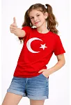 Kız Çocuk Tişört Bisiklet Yaka Ay Yıldız Bayrak Baskılı T-shirt - Kırmızı Kız Çocuk Tişört Bisiklet Yaka Ay Yıldız Bayrak Baskılı T-shirt - Kırmızı