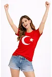 Kadın T-shirt Kısa Kol Bisiklet Yaka Ay Yıldız Bayrak Baskılı Tişört - Kırmızı Kadın T-shirt Kısa Kol Bisiklet Yaka Ay Yıldız Bayrak Baskılı Tişört - Kırmızı