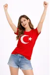 Kadın T-shirt Kısa Kol Bisiklet Yaka Ay Yıldız Bayrak Baskılı Tişört - Kırmızı Kadın T-shirt Kısa Kol Bisiklet Yaka Ay Yıldız Bayrak Baskılı Tişört - Kırmızı