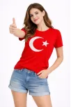Kadın T-shirt Kısa Kol Bisiklet Yaka Ay Yıldız Bayrak Baskılı Tişört - Kırmızı Kadın T-shirt Kısa Kol Bisiklet Yaka Ay Yıldız Bayrak Baskılı Tişört - Kırmızı