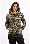 Kadın Kamuflaj Desenli 2 İplik 4 Mevsim Kapüşonlu Kanguru Cepli Hoodie Sweatshirt - Kamuflaj