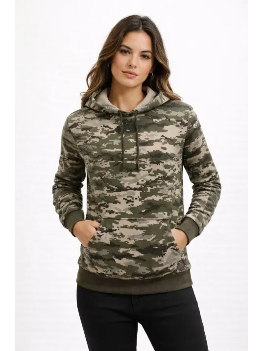 Kadın Kamuflaj Desenli 2 İplik 4 Mevsim Kapüşonlu Kanguru Cepli Hoodie Sweatshirt - Kamuflaj Kadın Kamuflaj Desenli 2 İplik 4 Mevsim Kapüşonlu Kanguru Cepli Hoodie Sweatshirt - Kamuflaj