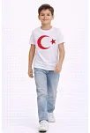 Erkek Çocuk Tişört Bisiklet Yaka Ay Yıldız Bayrak Baskılı T-shirt - Beyaz