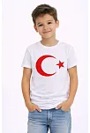 Erkek Çocuk Tişört Bisiklet Yaka Ay Yıldız Bayrak Baskılı T-shirt - Beyaz