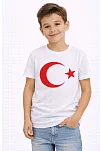 Erkek Çocuk Tişört Bisiklet Yaka Ay Yıldız Bayrak Baskılı T-shirt - Beyaz