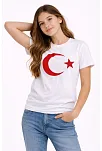 Kız Çocuk Tişört Bisiklet Yaka Ay Yıldız Bayrak Baskılı T-shirt - Beyaz Kız Çocuk Tişört Bisiklet Yaka Ay Yıldız Bayrak Baskılı T-shirt - Beyaz