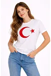 Kız Çocuk Tişört Bisiklet Yaka Ay Yıldız Bayrak Baskılı T-shirt - Beyaz Kız Çocuk Tişört Bisiklet Yaka Ay Yıldız Bayrak Baskılı T-shirt - Beyaz