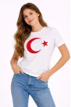Kız Çocuk Tişört Bisiklet Yaka Ay Yıldız Bayrak Baskılı T-shirt - Beyaz Kız Çocuk Tişört Bisiklet Yaka Ay Yıldız Bayrak Baskılı T-shirt - Beyaz