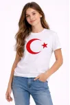 Kız Çocuk Tişört Bisiklet Yaka Ay Yıldız Bayrak Baskılı T-shirt - Beyaz Kız Çocuk Tişört Bisiklet Yaka Ay Yıldız Bayrak Baskılı T-shirt - Beyaz