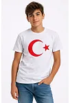 Erkek Çocuk Tişört Bisiklet Yaka Ay Yıldız Bayrak Baskılı T-shirt - Beyaz