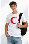 Erkek Çocuk Tişört Bisiklet Yaka Ay Yıldız Bayrak Baskılı T-shirt - Beyaz