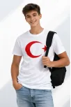 Erkek Çocuk Tişört Bisiklet Yaka Ay Yıldız Bayrak Baskılı T-shirt - Beyaz