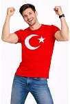 Erkek T-shirt Kısa Kol Bisiklet Yaka Ay Yıldız Bayrak Baskılı Tişört - Kırmızı