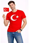 Erkek T-shirt Kısa Kol Bisiklet Yaka Ay Yıldız Bayrak Baskılı Tişört - Kırmızı